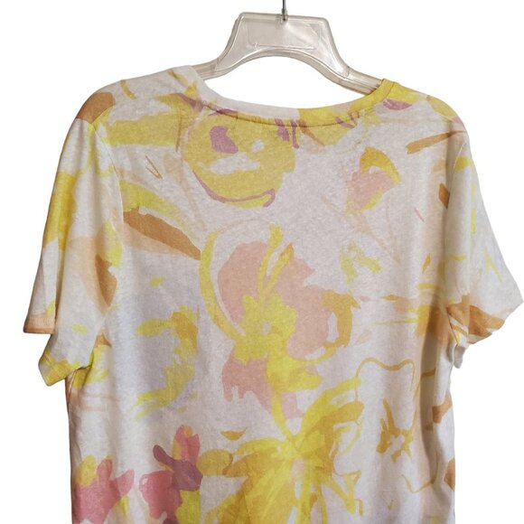 Ted Baker White/Yellow/Pink Watercolor Floral Ciana V-Neck Linen Top 2 - Picture 5 of 15